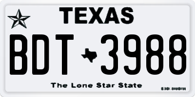 TX license plate BDT3988
