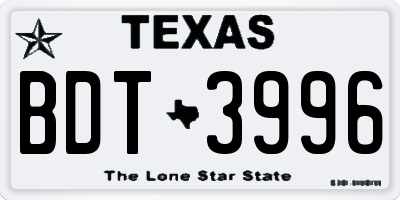 TX license plate BDT3996
