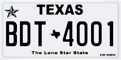 TX license plate BDT4001