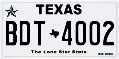 TX license plate BDT4002