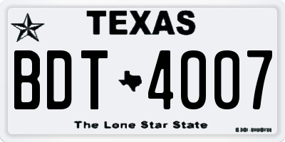 TX license plate BDT4007