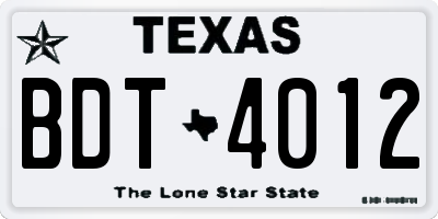 TX license plate BDT4012