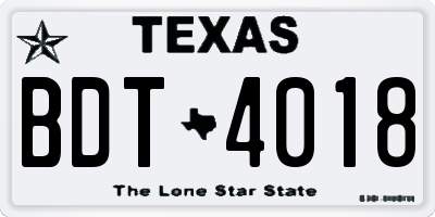 TX license plate BDT4018