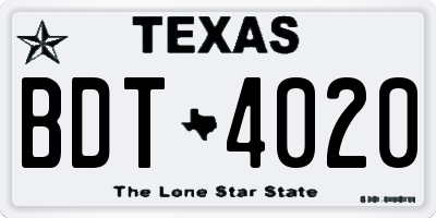 TX license plate BDT4020