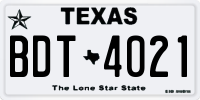 TX license plate BDT4021