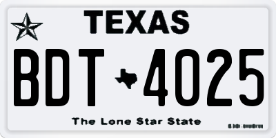TX license plate BDT4025
