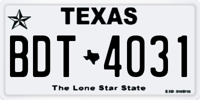 TX license plate BDT4031