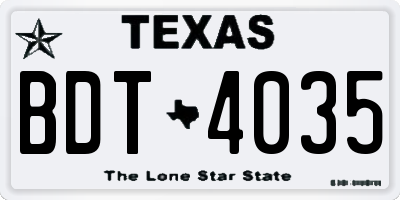 TX license plate BDT4035