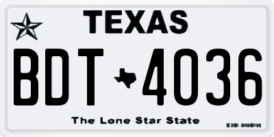 TX license plate BDT4036