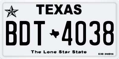 TX license plate BDT4038