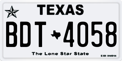 TX license plate BDT4058