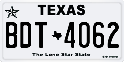 TX license plate BDT4062