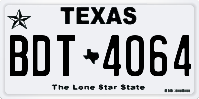 TX license plate BDT4064