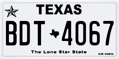 TX license plate BDT4067