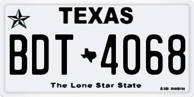 TX license plate BDT4068