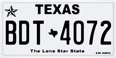 TX license plate BDT4072