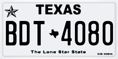 TX license plate BDT4080