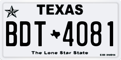 TX license plate BDT4081