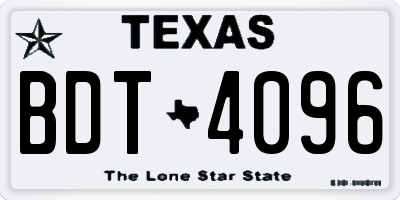 TX license plate BDT4096