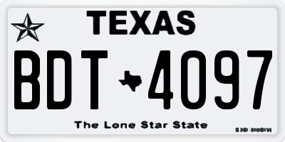 TX license plate BDT4097