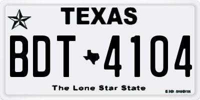 TX license plate BDT4104