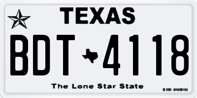TX license plate BDT4118