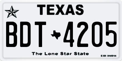 TX license plate BDT4205