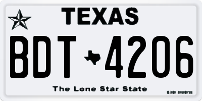 TX license plate BDT4206
