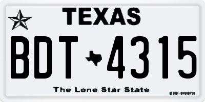 TX license plate BDT4315