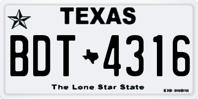 TX license plate BDT4316