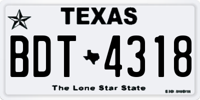TX license plate BDT4318