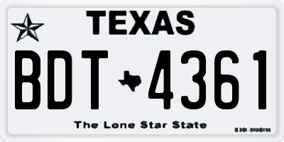 TX license plate BDT4361