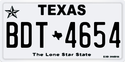 TX license plate BDT4654