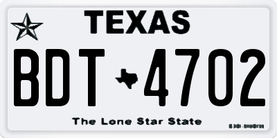 TX license plate BDT4702