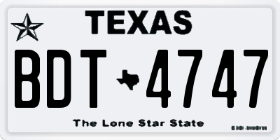 TX license plate BDT4747