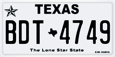 TX license plate BDT4749