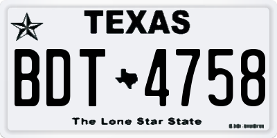 TX license plate BDT4758