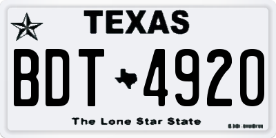 TX license plate BDT4920