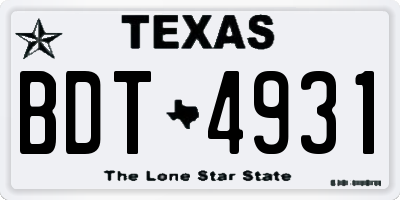 TX license plate BDT4931