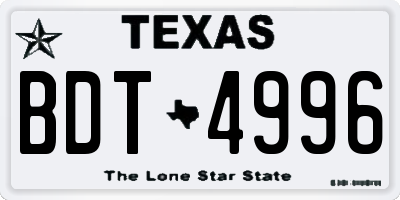 TX license plate BDT4996
