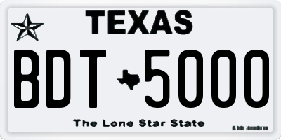 TX license plate BDT5000