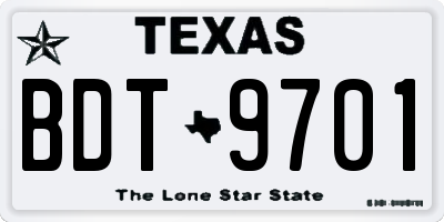 TX license plate BDT9701