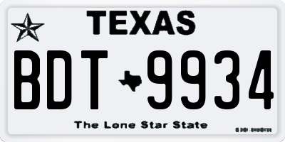 TX license plate BDT9934