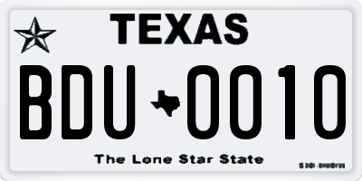 TX license plate BDU0010