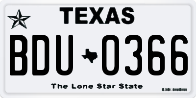 TX license plate BDU0366