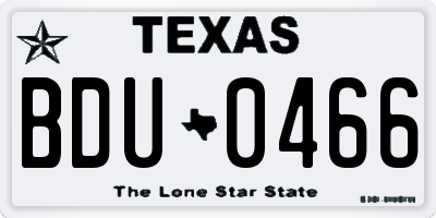 TX license plate BDU0466