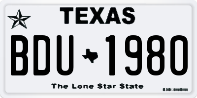 TX license plate BDU1980