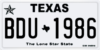 TX license plate BDU1986