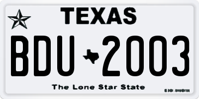 TX license plate BDU2003
