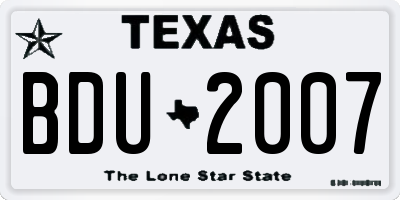 TX license plate BDU2007